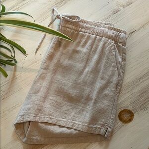 H&M Linen Cotton Blend Tan High Waist Draw String Shorts